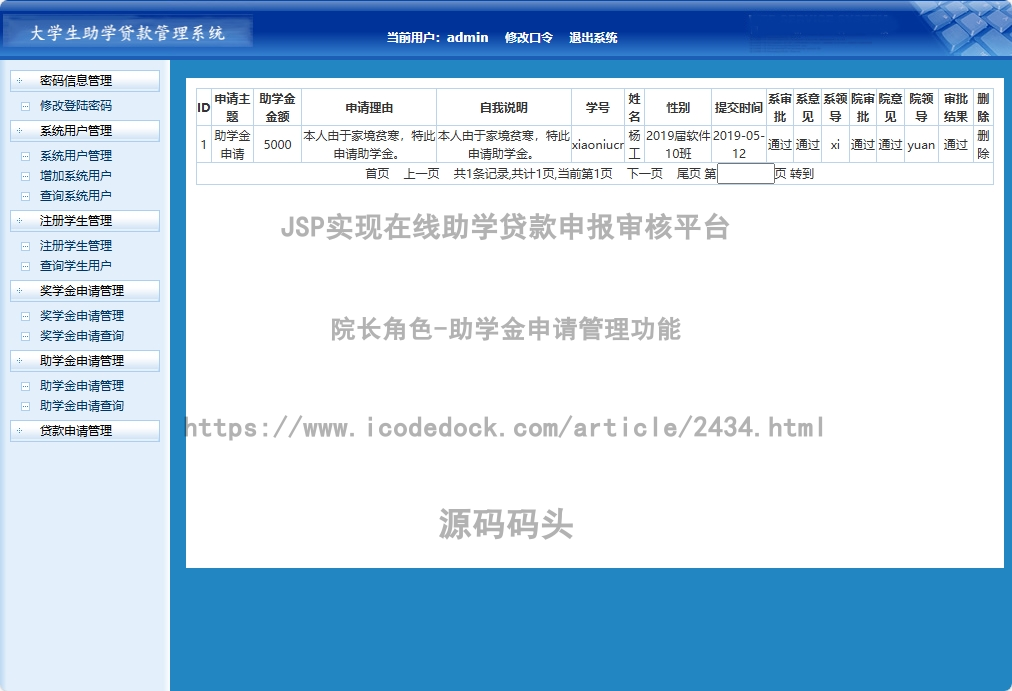 院长角色-助学金申请管理