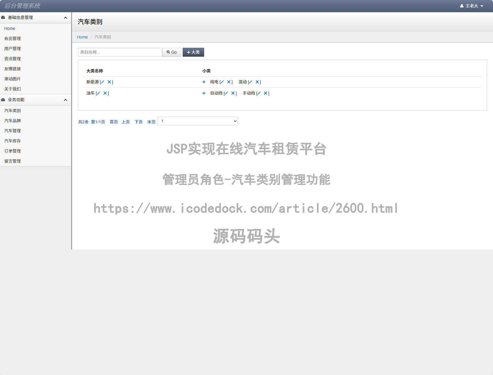 管理员角色-汽车类别管理