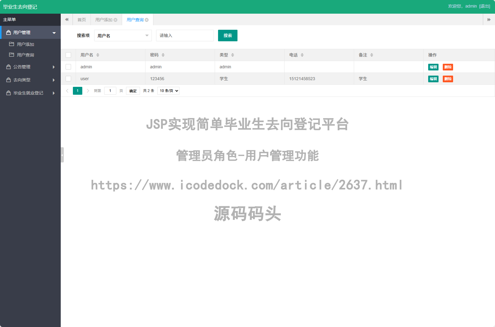 管理员角色-用户管理