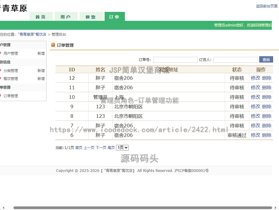 管理员角色-订单管理