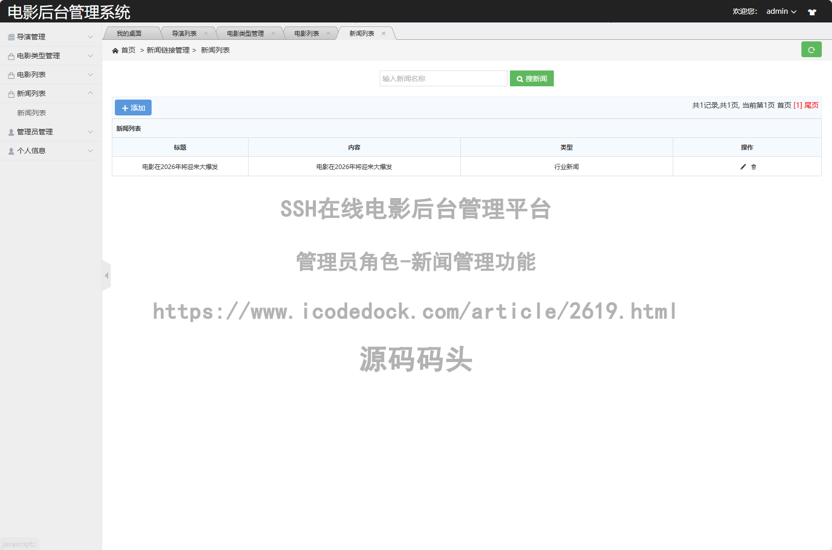 管理员角色-新闻管理