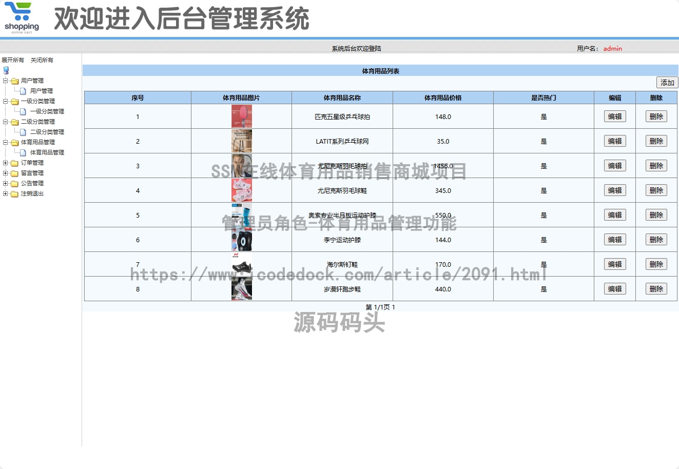 管理员角色-体育用品管理