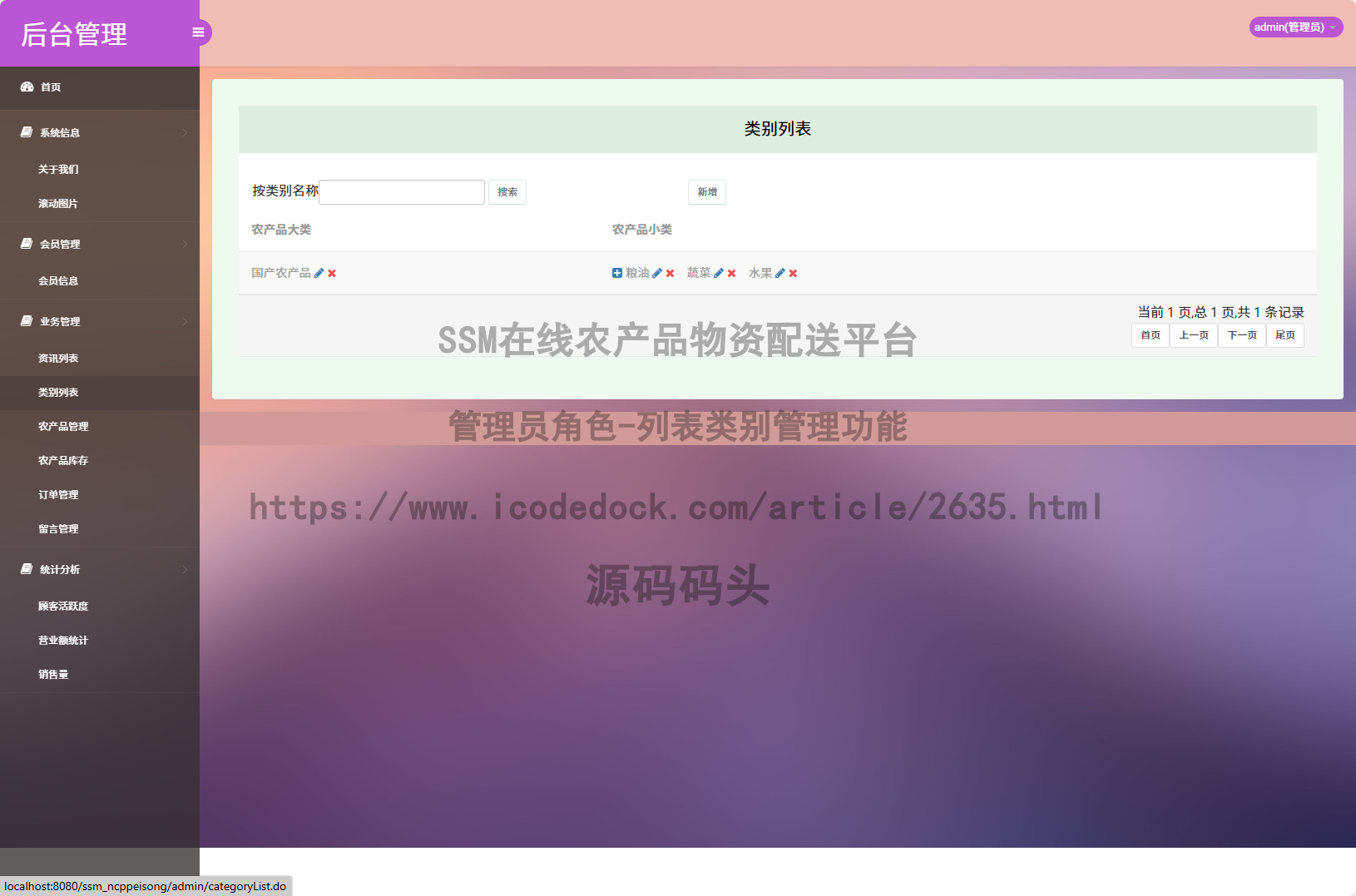 管理员角色-列表类别管理