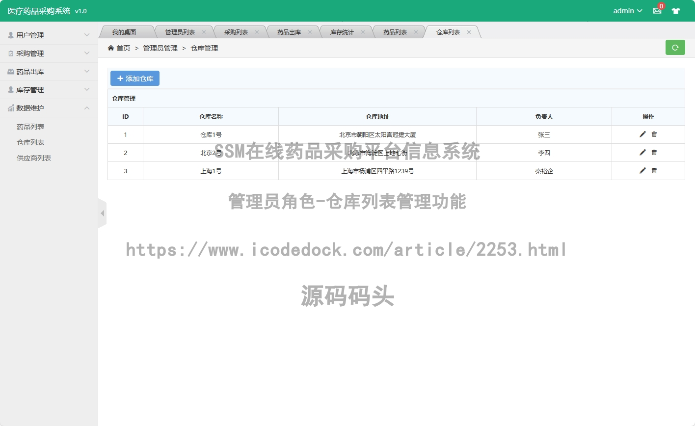 管理员角色-仓库列表管理