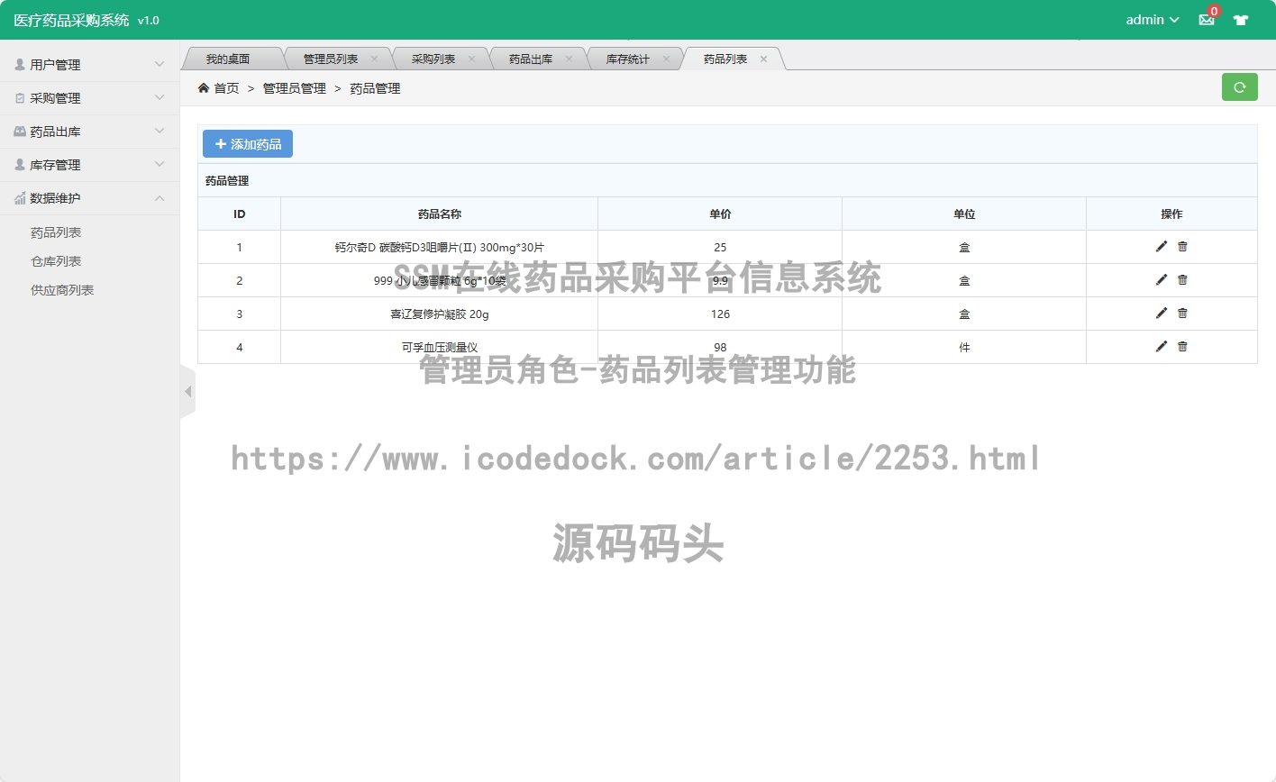 管理员角色-药品列表管理