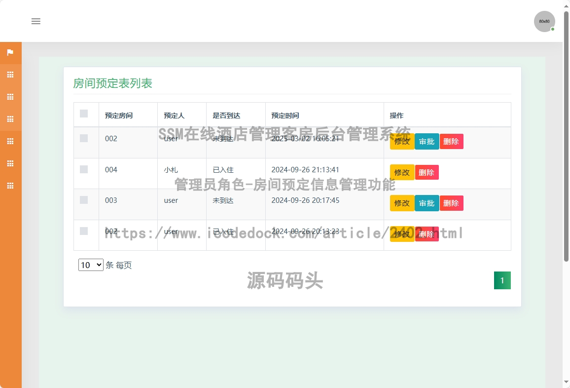 管理员角色-房间预定信息管理