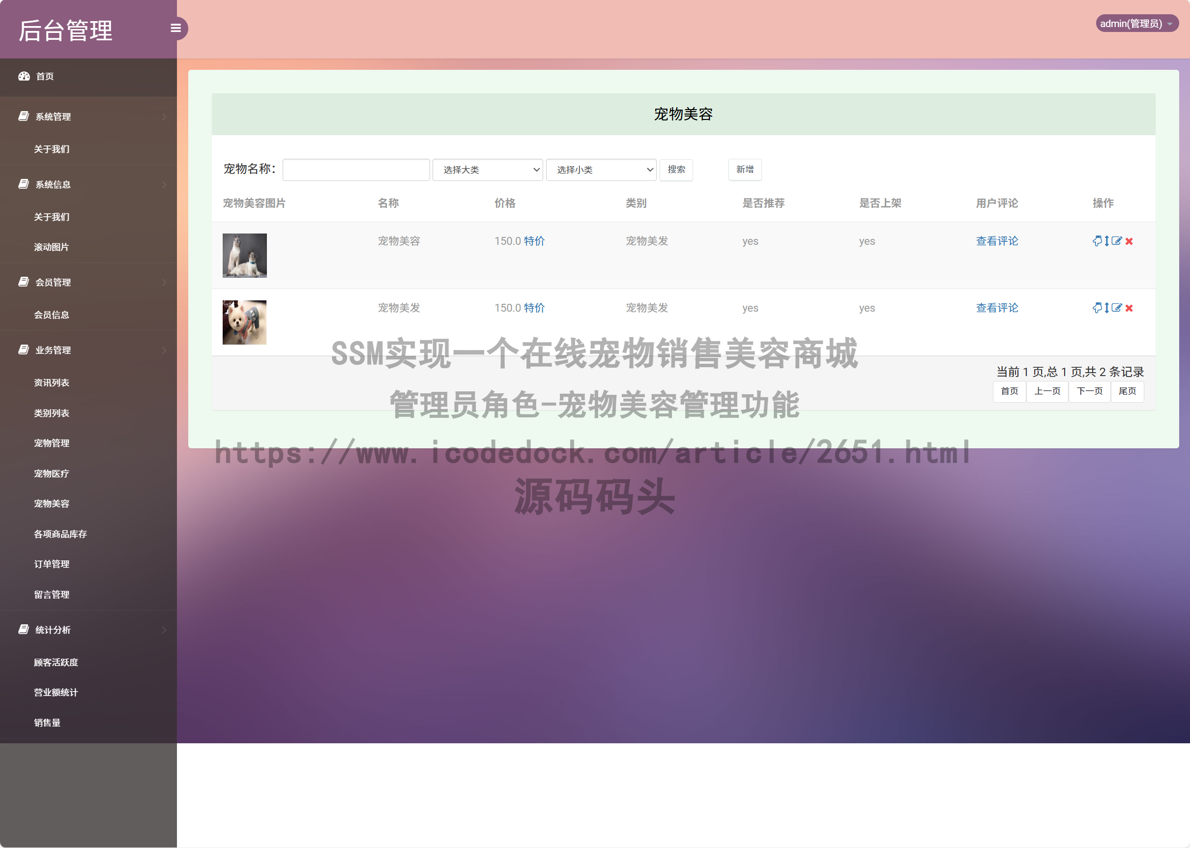 管理员角色-宠物美容管理