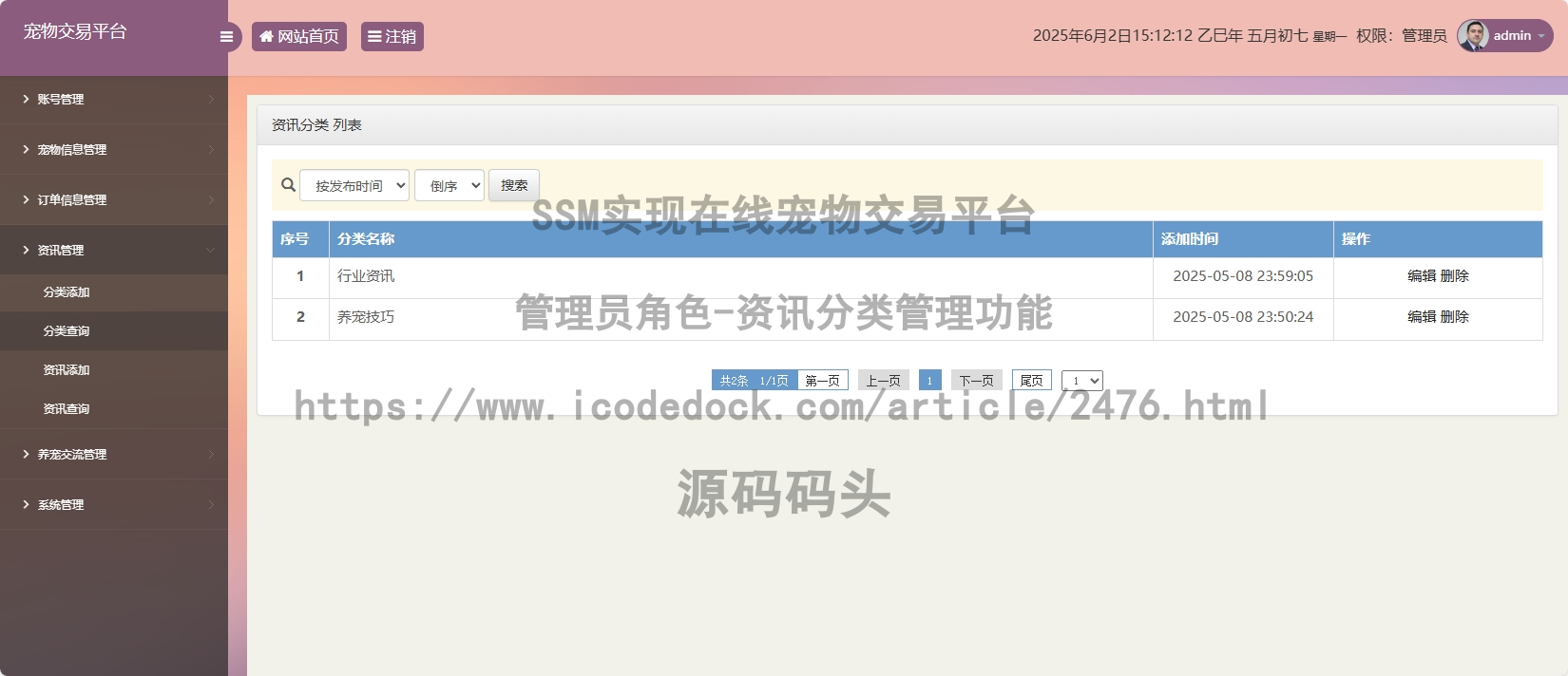 管理员角色-资讯分类管理