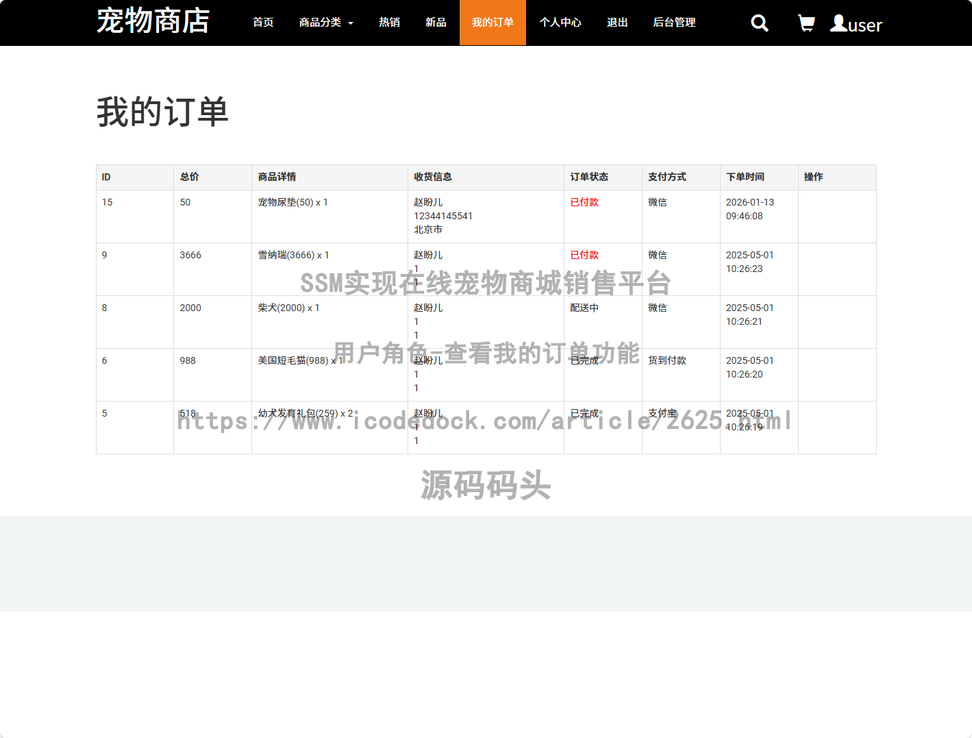 用户角色-查看我的订单