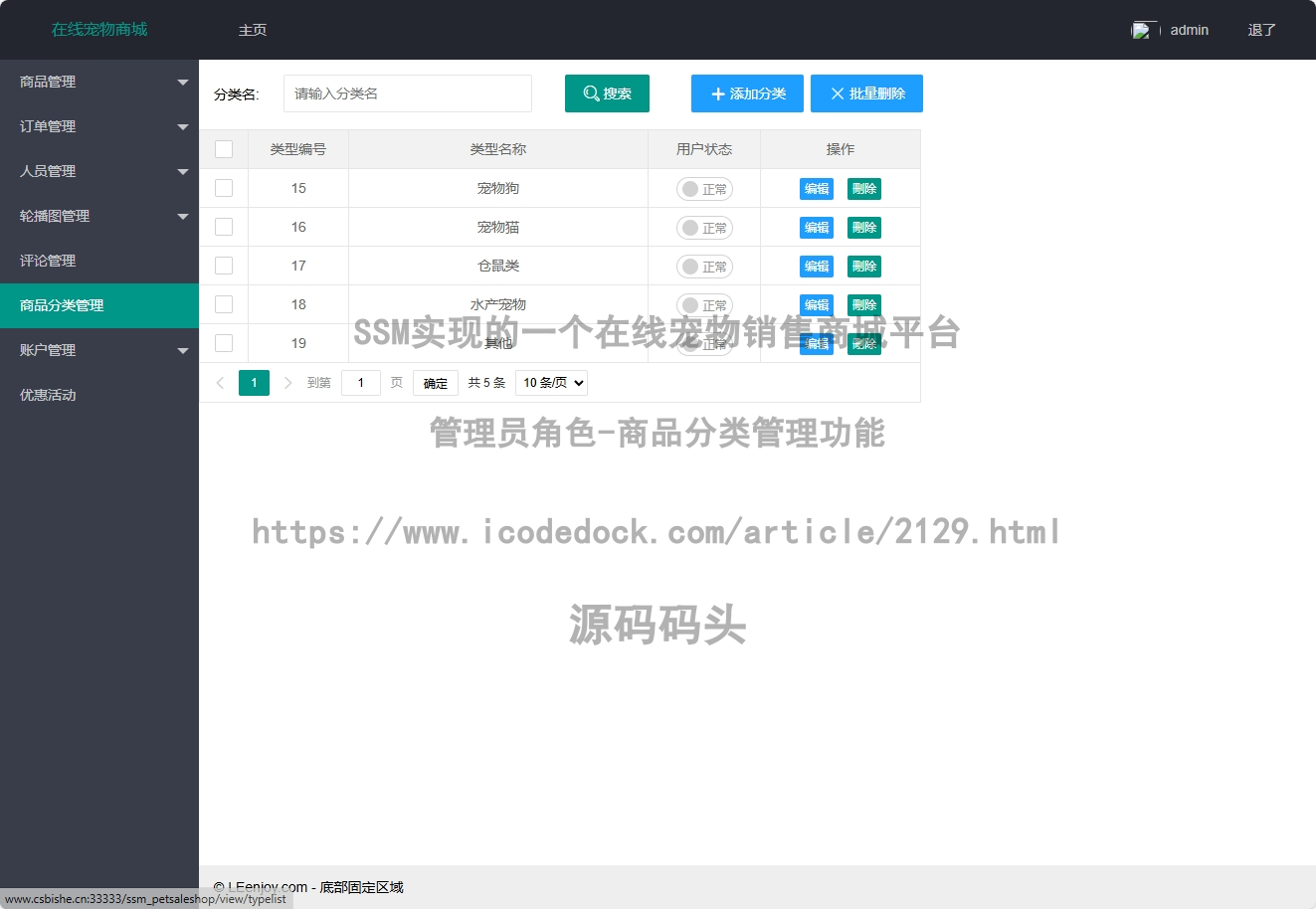 管理员角色-商品分类管理