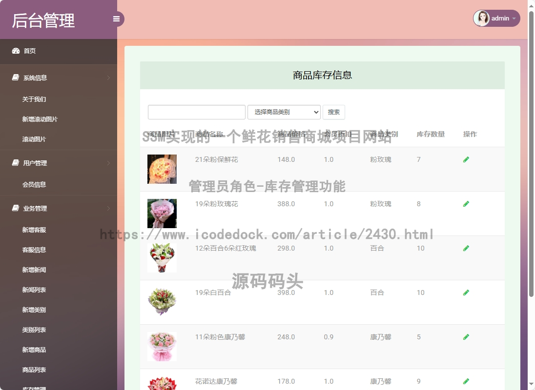 管理员角色-库存管理
