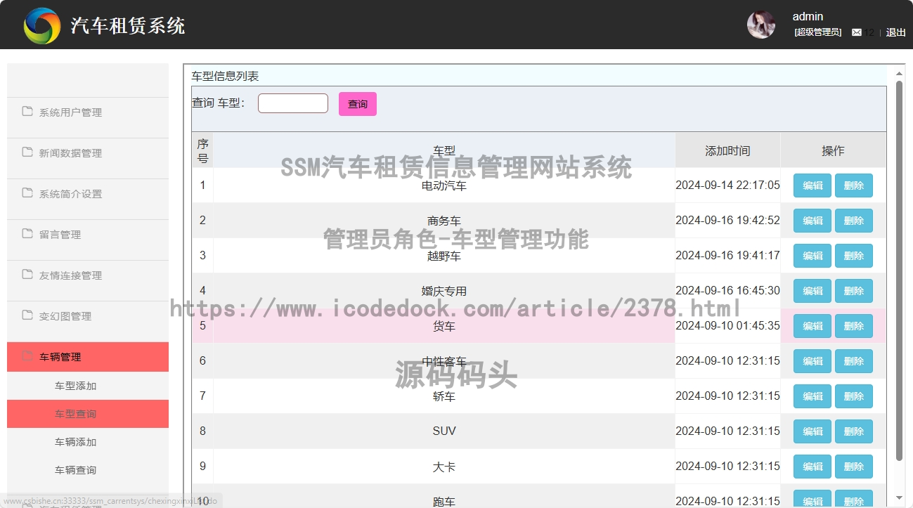 管理员角色-车型管理