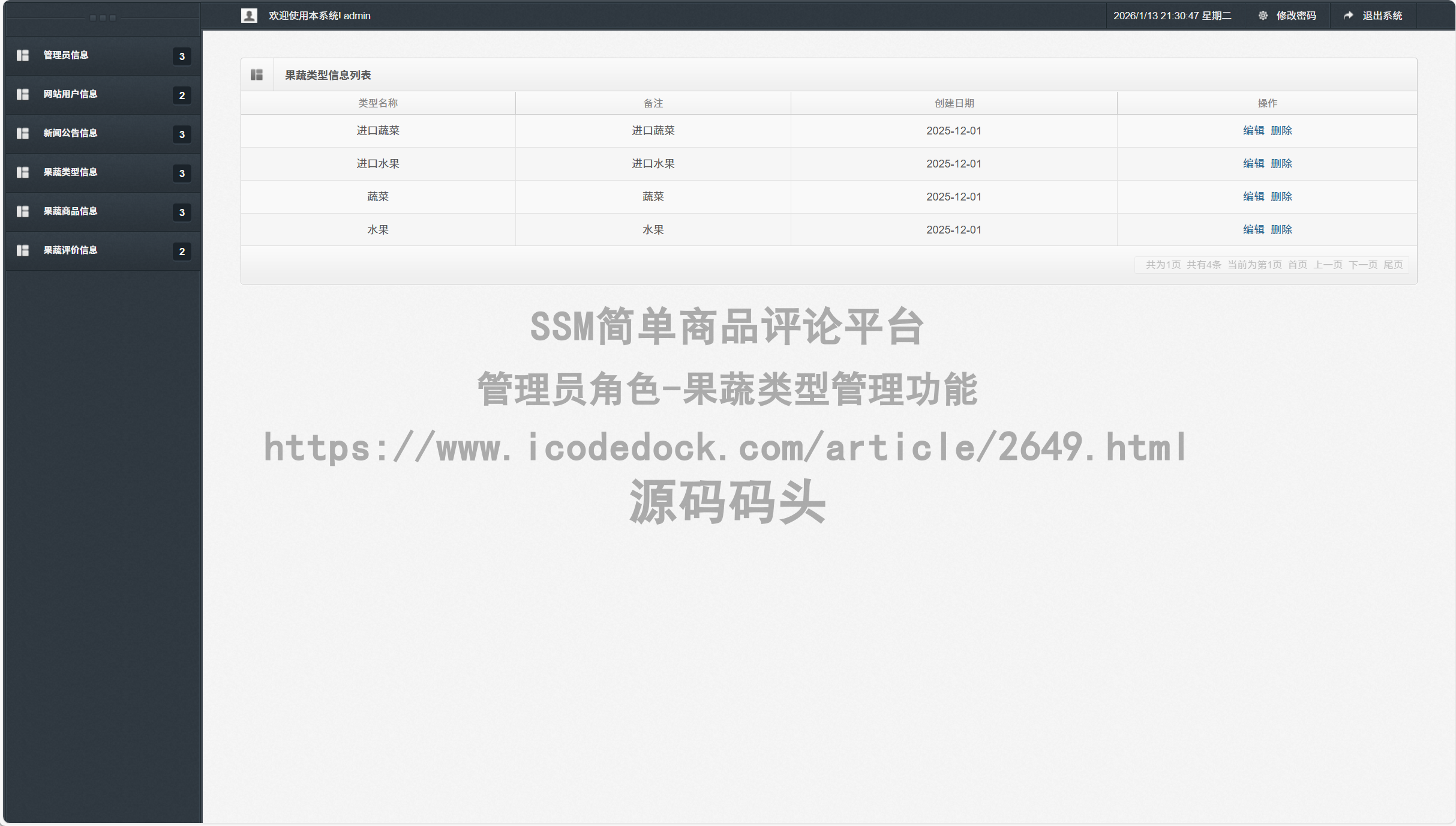 管理员角色-果蔬类型管理
