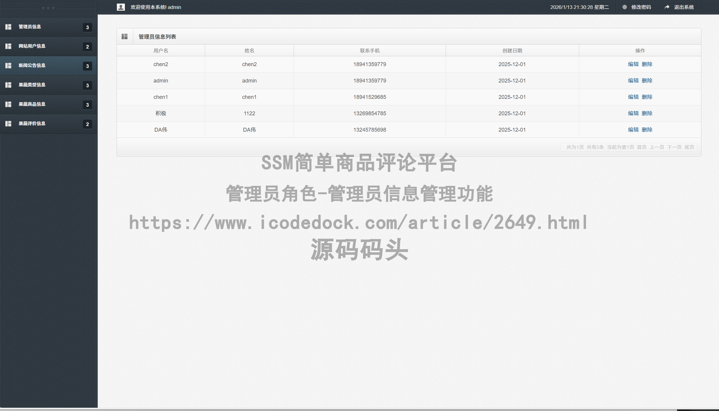 管理员角色-管理员信息管理