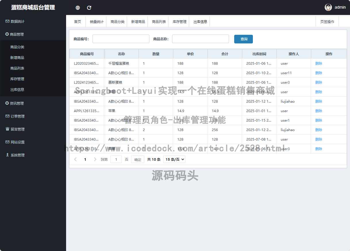 管理员角色-出库管理