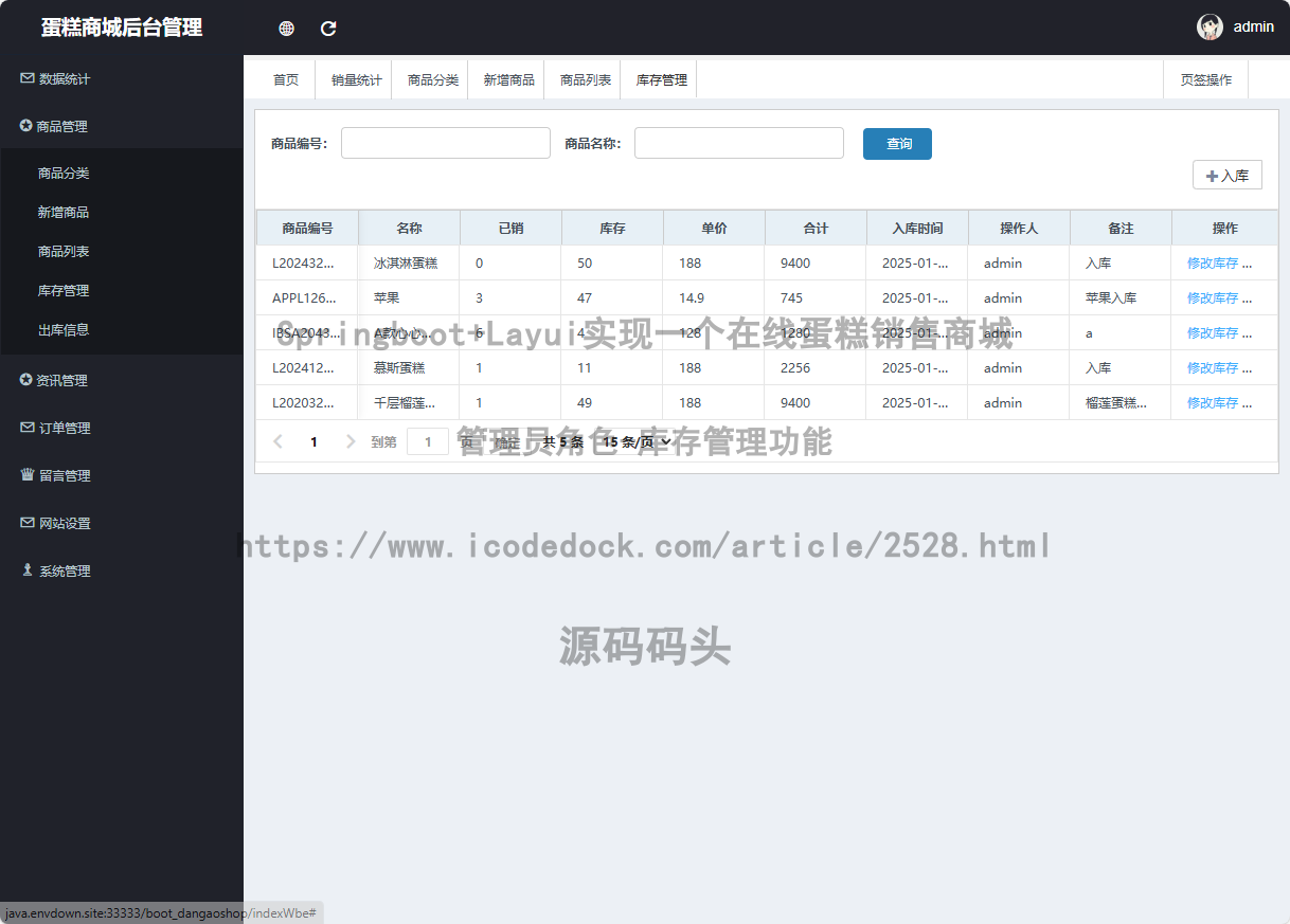 管理员角色-库存管理