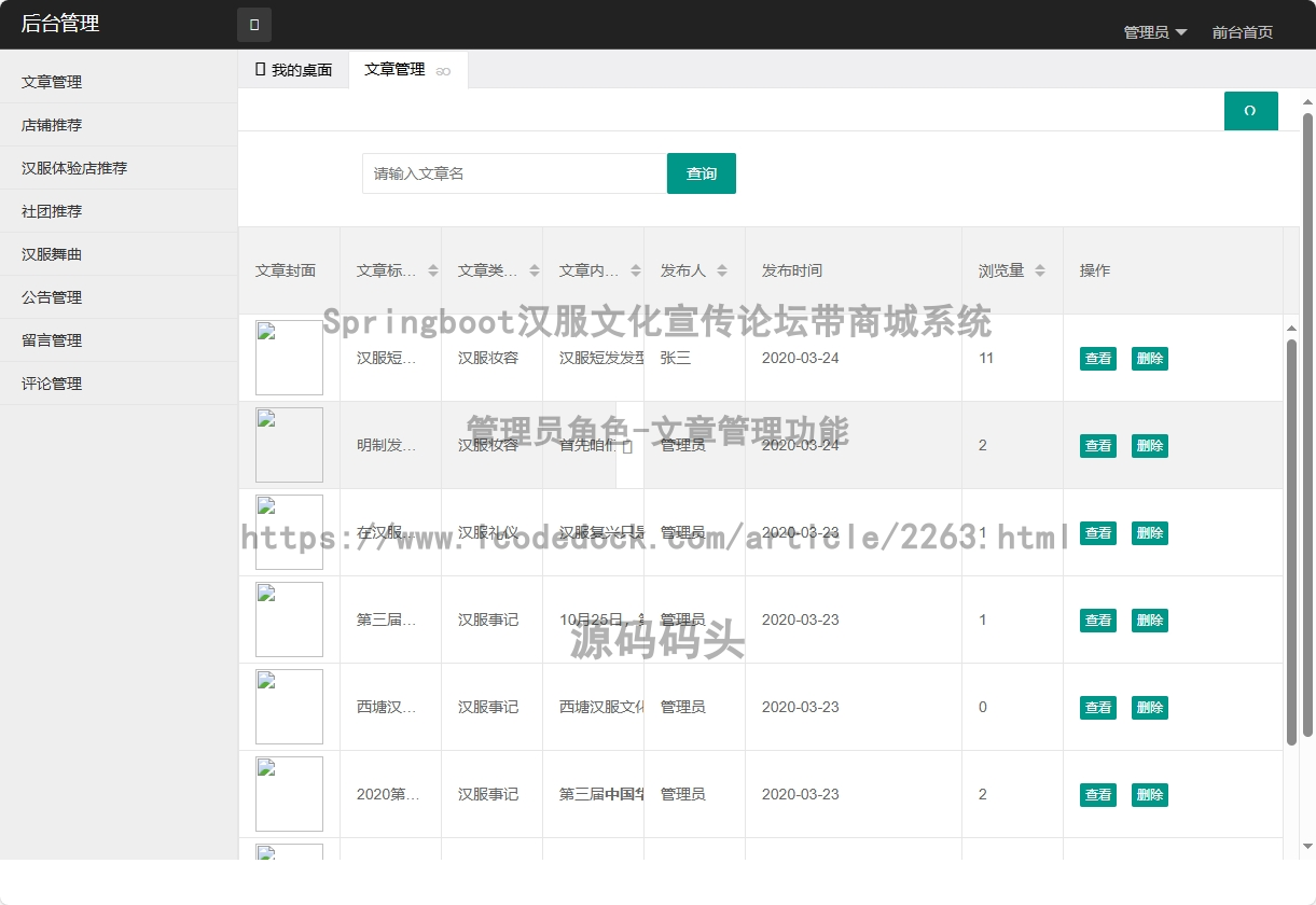 管理员角色-文章管理