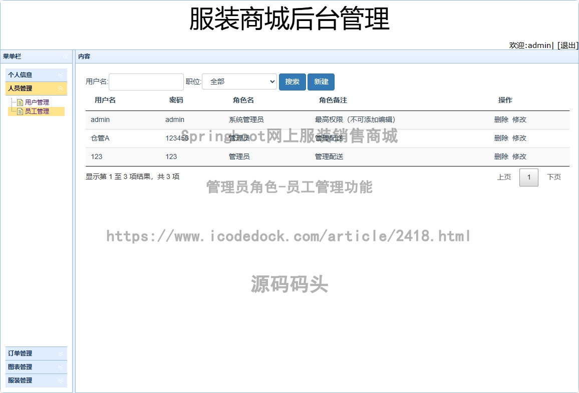 管理员角色-员工管理