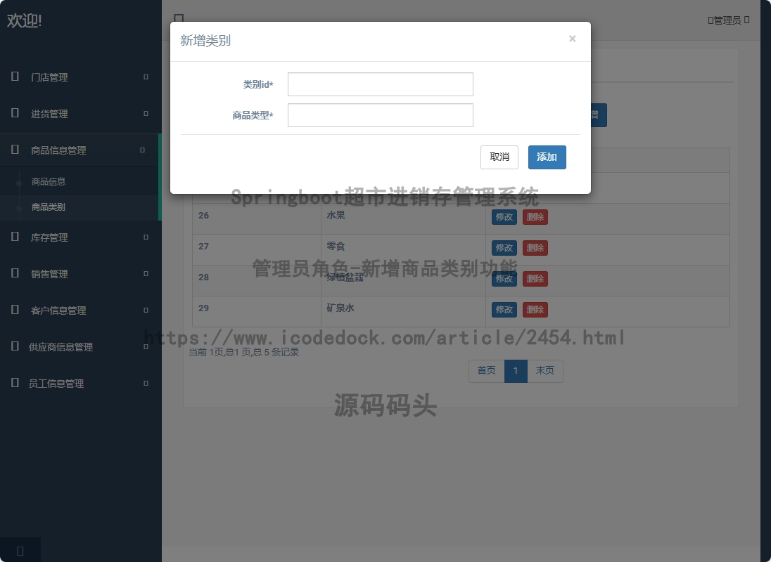 管理员角色-新增商品类别