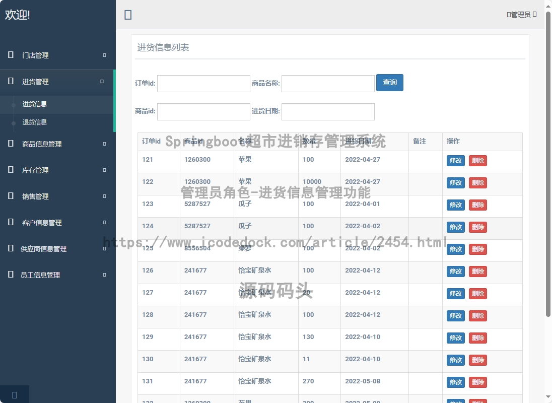管理员角色-进货信息管理