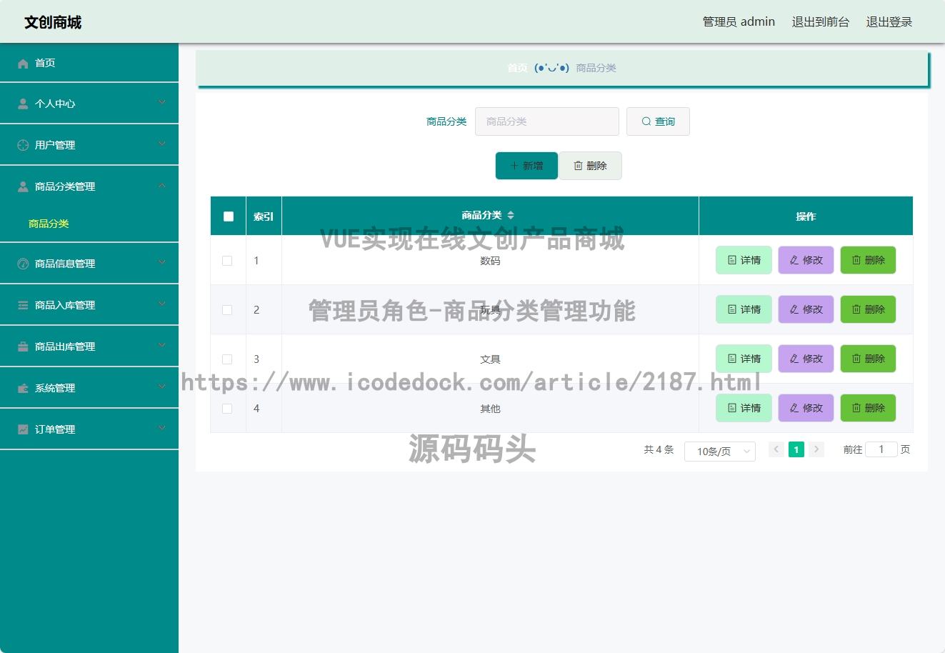 管理员角色-商品分类管理