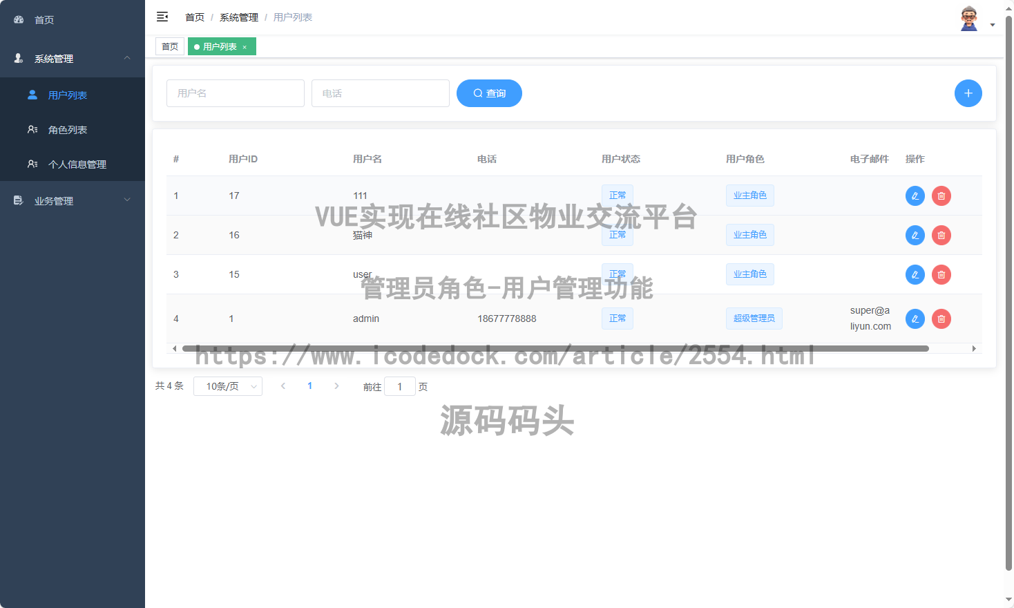 管理员角色-用户管理