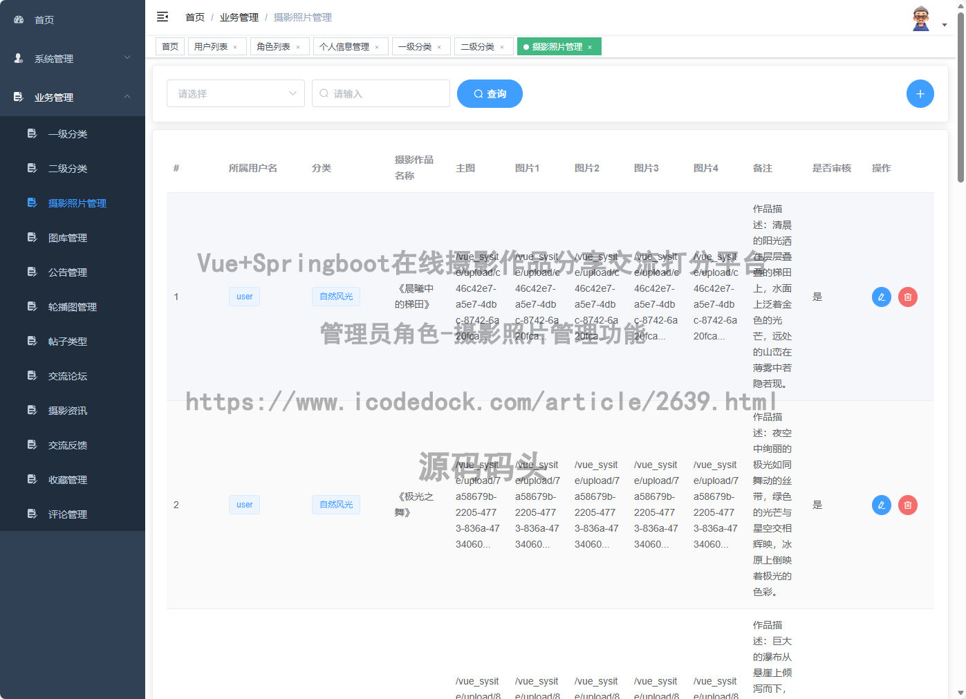 管理员角色-摄影照片管理