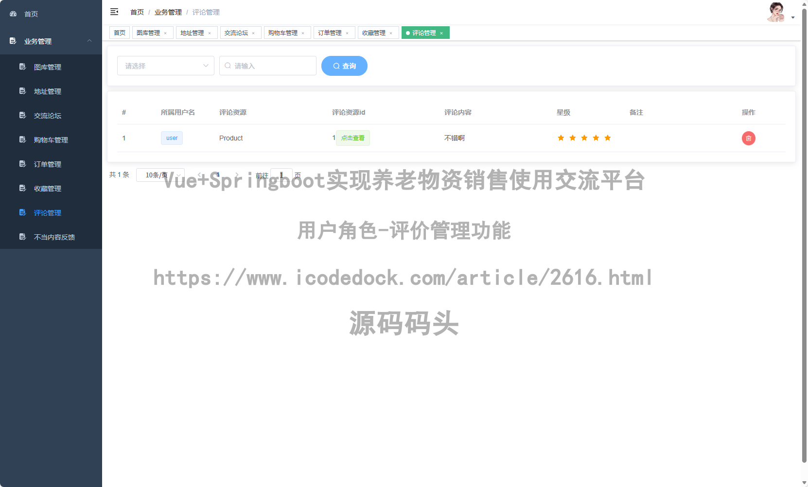 用户角色-评价管理