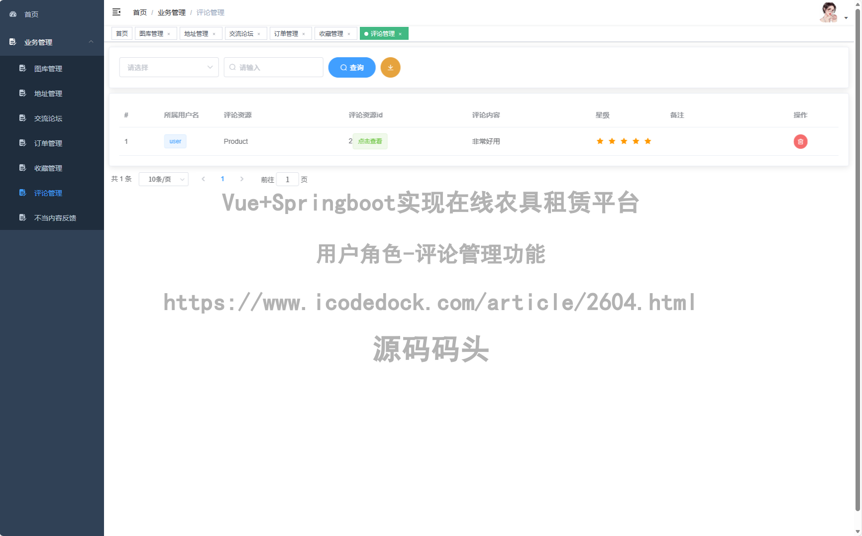 用户角色-评论管理