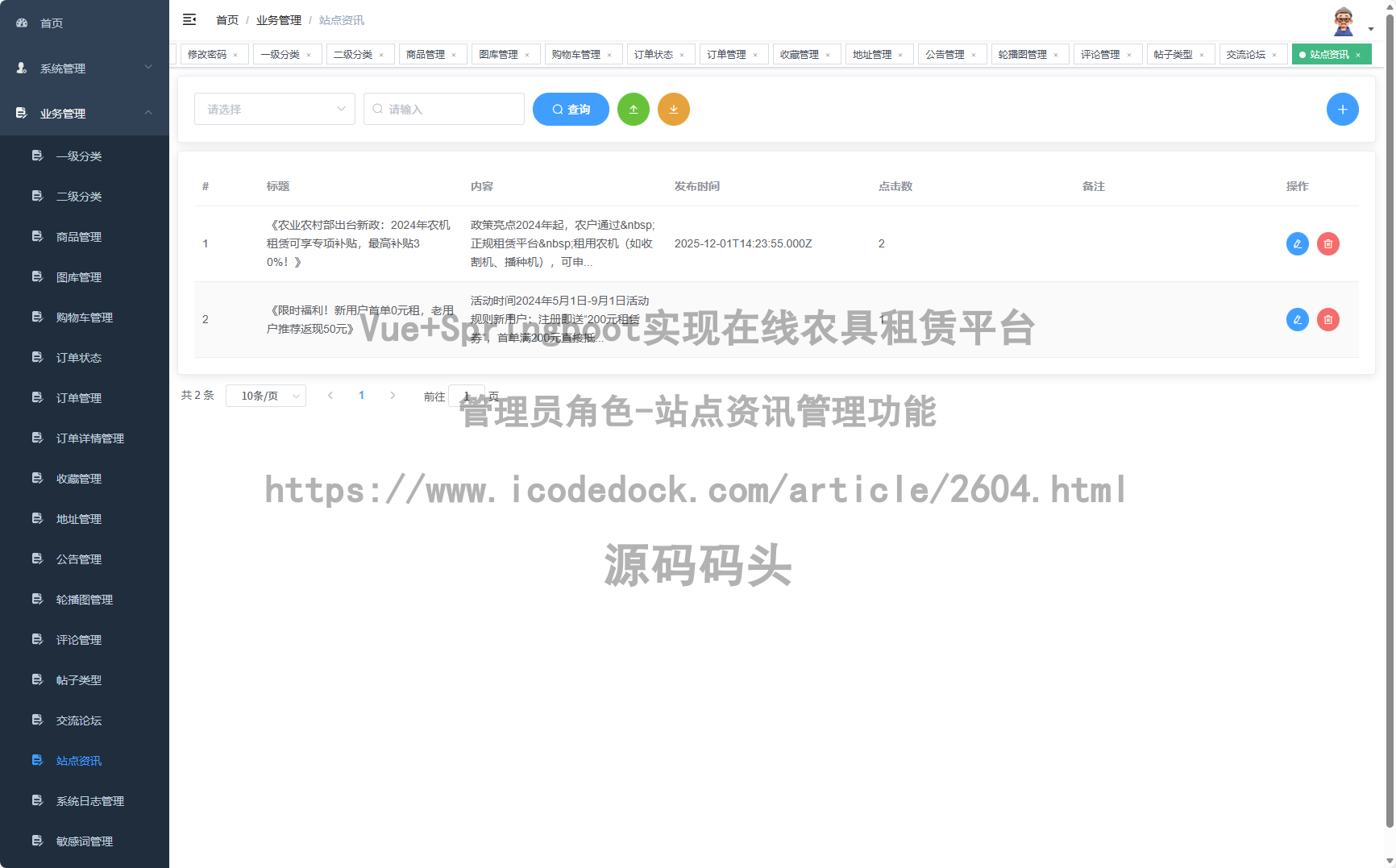 管理员角色-站点资讯管理