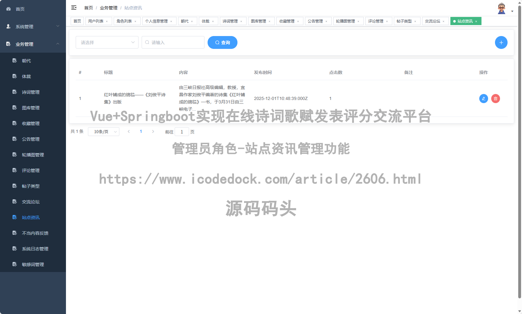 管理员角色-站点资讯管理