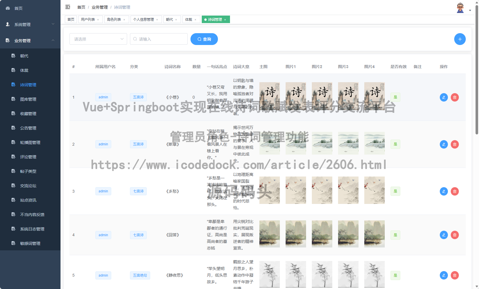 管理员角色-诗词管理