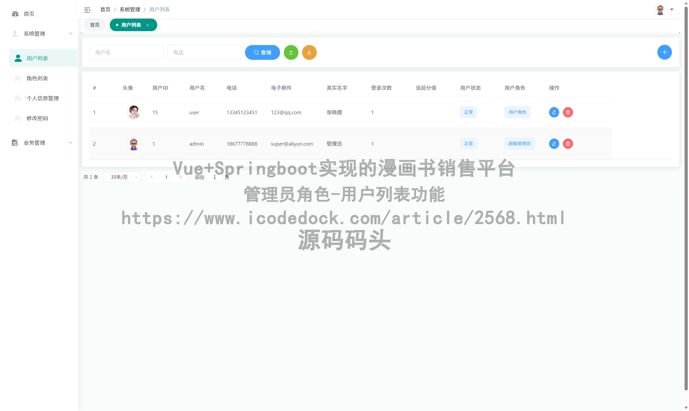 管理员角色-用户列表