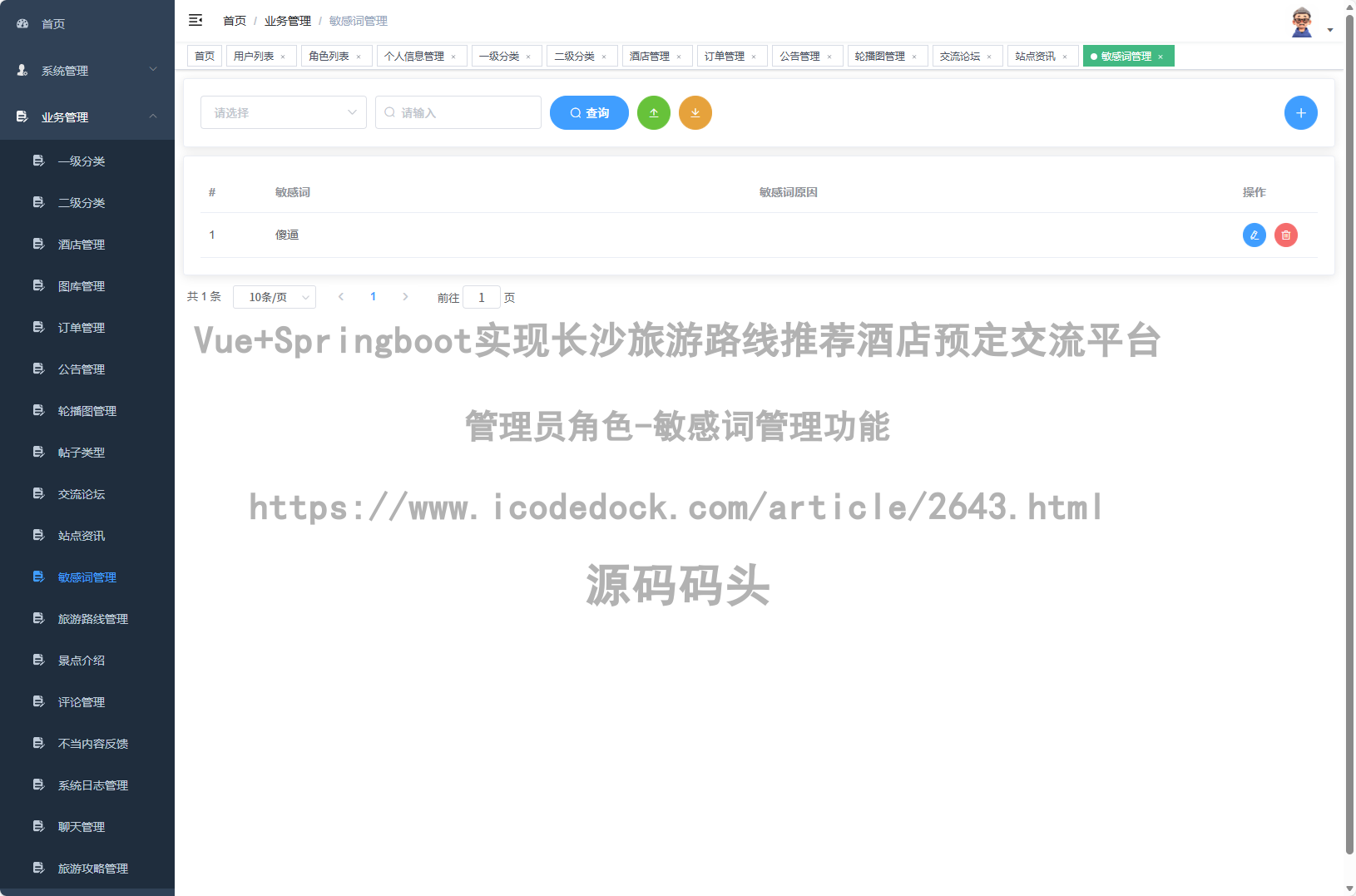 管理员角色-敏感词管理