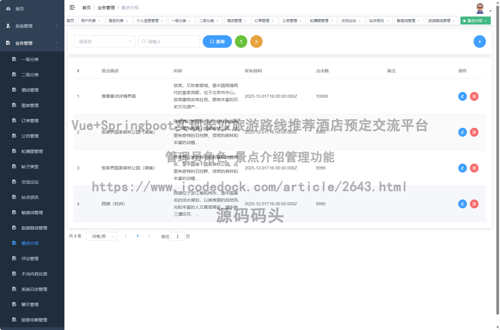 管理员角色-景点介绍管理