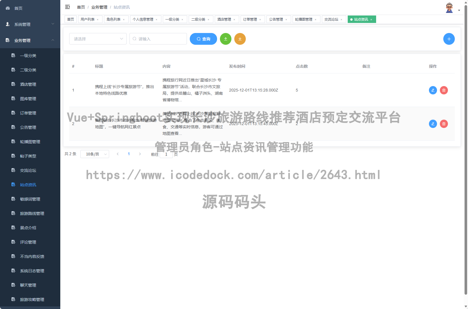 管理员角色-站点资讯管理